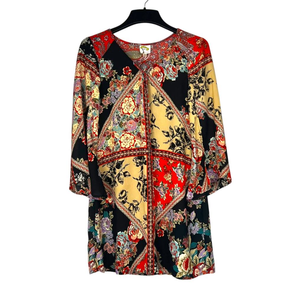 Fig and Flower Women's Size S Boho Colorful Floral Knee Length Chiffon Dress